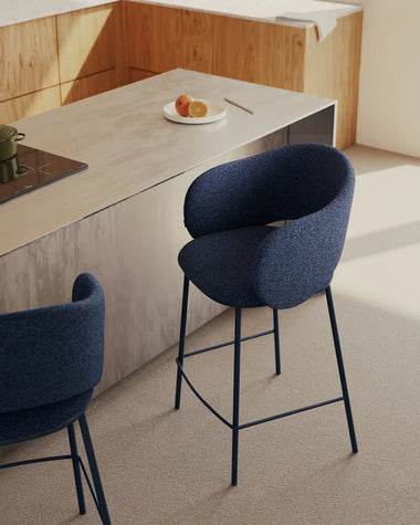 Maina Stool in Blue chenille (AS-IS)