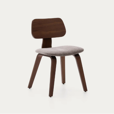 Gena Chair in Beige Chenille with Walnut Veneer and Rubberwood Frame