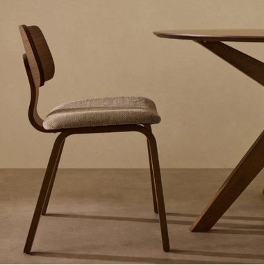 Gena Chair in Beige Chenille with Walnut Veneer and Rubberwood Frame