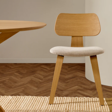 Gena Chair in Beige Chenille with Oak Veneer and Rubberwood Frame