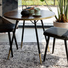 Ashwood Veneer on MDF Tabletop with Dark Wood Grains and Gold-lacquered. Modern round dining table on Sleek Toothpick Legs.