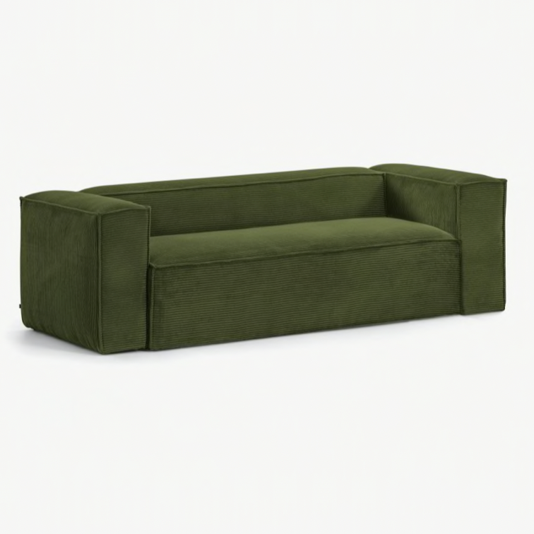 Blok 3 Seater Sofa In Green Wide Seam Corduroy 240 Cm